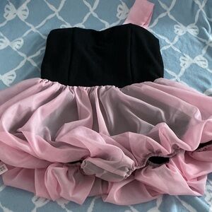 Elegant Black and Pink Strapless Dress